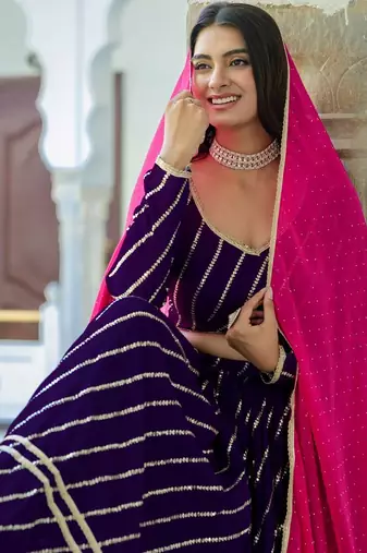 PURPLE  VICHITRA SILK PARTY WEAR EMBROIDERY ANARKALI LEHENGA CHOLI