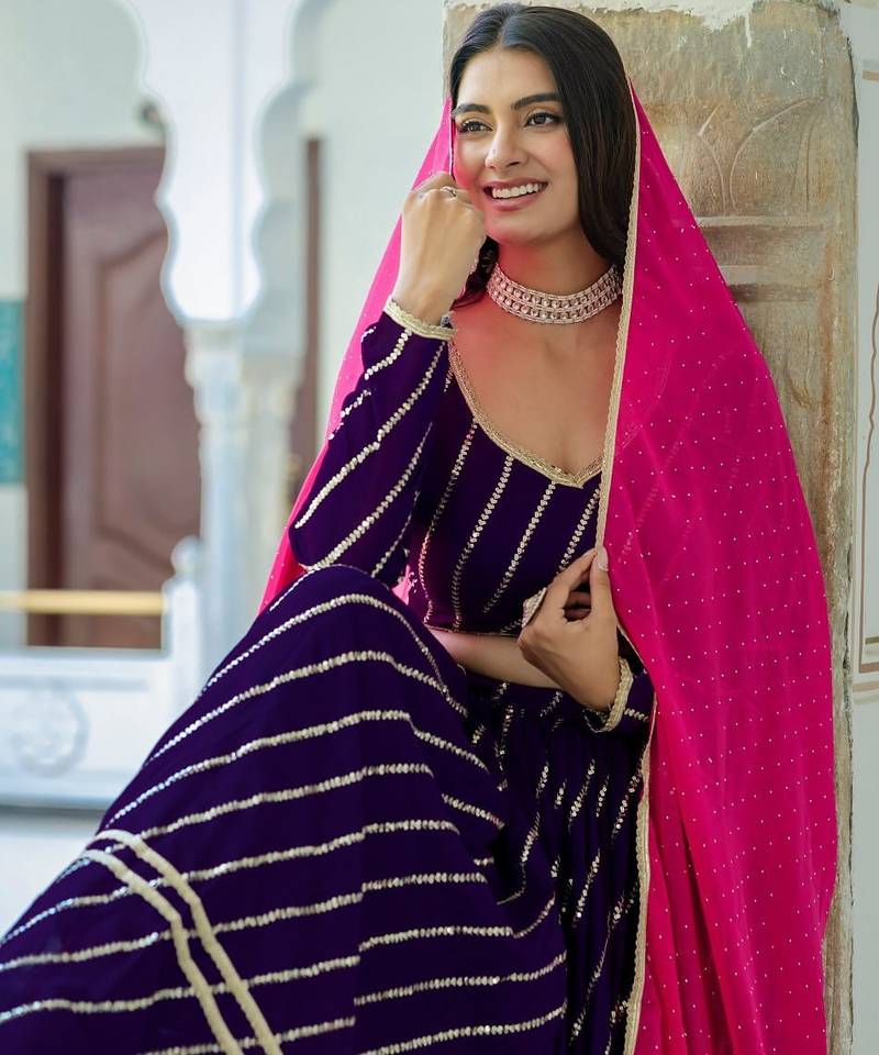 PURPLE  VICHITRA SILK PARTY WEAR EMBROIDERY ANARKALI LEHENGA CHOLI