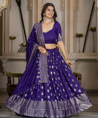 PURPLE VICHITRA SILK PARTY WEAR EMBROIDERY ANARKALI LEHENGA CHOLI 1