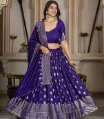 PURPLE VICHITRA SILK PARTY WEAR EMBROIDERY ANARKALI LEHENGA CHOLI