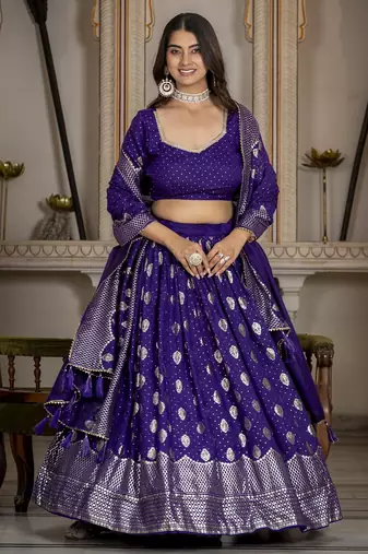 PURPLE VICHITRA SILK PARTY WEAR EMBROIDERY ANARKALI LEHENGA CHOLI
