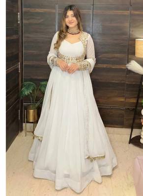white embroidery georgette full stitched anarkali suit  1