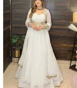 white embroidery georgette full stitched anarkali suit 