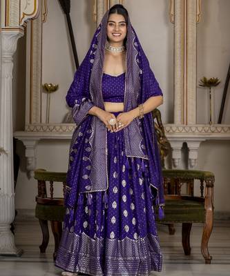 PURPLE VICHITRA SILK PARTY WEAR EMBROIDERY ANARKALI LEHENGA CHOLI 3