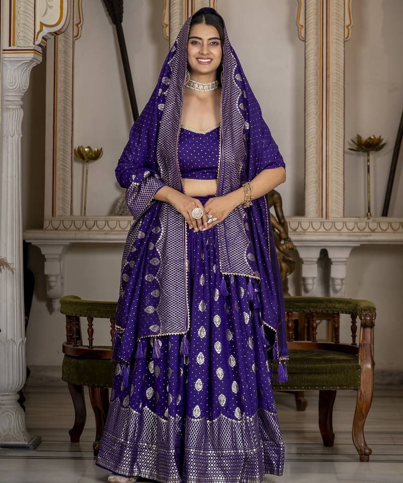 PURPLE VICHITRA SILK PARTY WEAR EMBROIDERY ANARKALI LEHENGA CHOLI