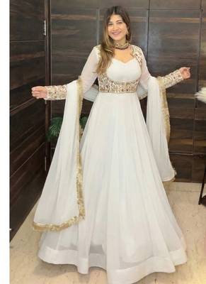 white embroidery georgette full stitched anarkali suit  2