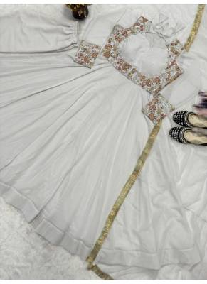 white embroidery georgette full stitched anarkali suit  3