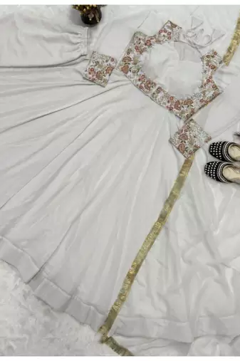 white embroidery georgette full stitched anarkali suit 