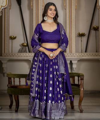 PURPLE VICHITRA SILK PARTY WEAR EMBROIDERY ANARKALI LEHENGA CHOLI 4