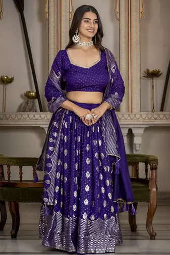 PURPLE VICHITRA SILK PARTY WEAR EMBROIDERY ANARKALI LEHENGA CHOLI