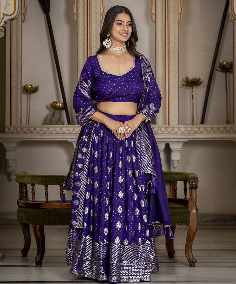 PURPLE VICHITRA SILK PARTY WEAR EMBROIDERY ANARKALI LEHENGA CHOLI