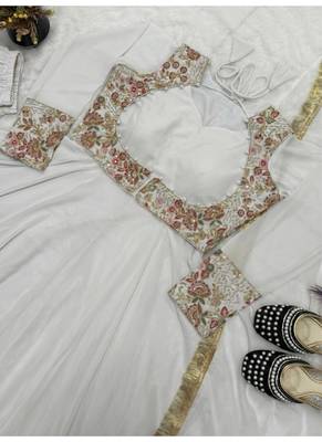 white embroidery georgette full stitched anarkali suit  4