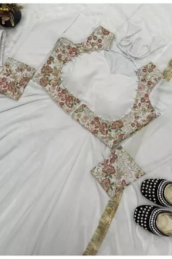 white embroidery georgette full stitched anarkali suit 