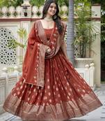 ORANGE VICHITRA SILK PARTY WEAR EMBROIDERY ANARKALI LEHENGA CHOLI
