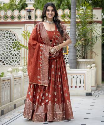 ORANGE VICHITRA SILK PARTY WEAR EMBROIDERY ANARKALI LEHENGA CHOLI 3