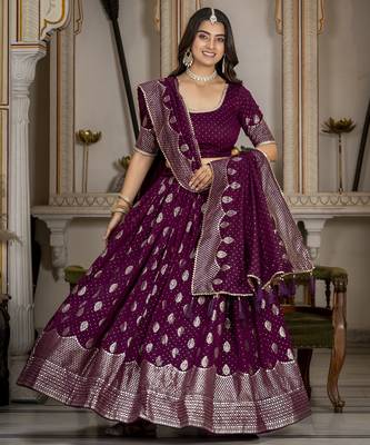 WINE VICHITRA SILK PARTY WEAR EMBROIDERY ANARKALI LEHENGA CHOLI 1