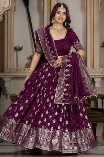 WINE VICHITRA SILK PARTY WEAR EMBROIDERY ANARKALI LEHENGA CHOLI