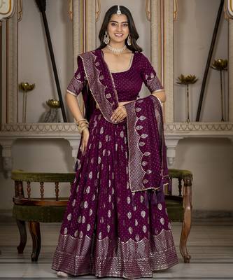 WINE VICHITRA SILK PARTY WEAR EMBROIDERY ANARKALI LEHENGA CHOLI 2
