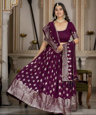 WINE VICHITRA SILK PARTY WEAR EMBROIDERY ANARKALI LEHENGA CHOLI 3