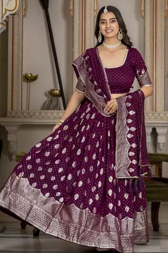 WINE VICHITRA SILK PARTY WEAR EMBROIDERY ANARKALI LEHENGA CHOLI