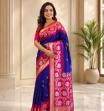 purple color zari weaves contrast pallu and designer chaap border dual tone silk blend saree
