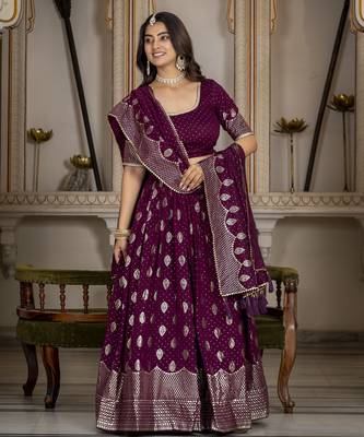 WINE VICHITRA SILK PARTY WEAR EMBROIDERY ANARKALI LEHENGA CHOLI 4