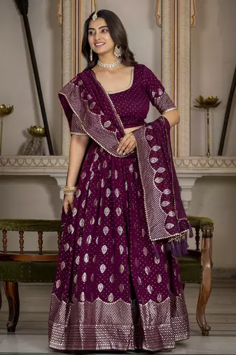WINE VICHITRA SILK PARTY WEAR EMBROIDERY ANARKALI LEHENGA CHOLI