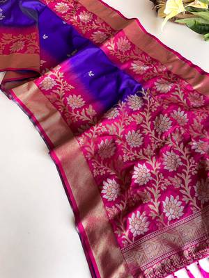 purple color zari weaves contrast pallu and designer chaap border dual tone silk blend saree 3