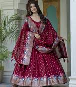MAROON VICHITRA SILK PARTY WEAR EMBROIDERY ANARKALI LEHENGA CHOLI