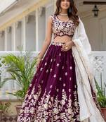WINE Georgette  PARTY WEAR EMBROIDERY ANARKALI LEHENGA CHOLI