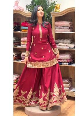 red embroidery crep full stitched sharara plazo 2