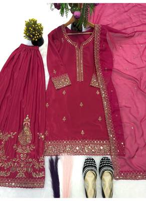 red embroidery crep full stitched sharara plazo 4