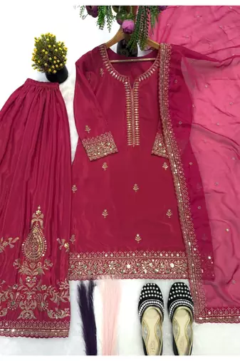red embroidery crep full stitched sharara plazo