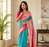 teal color zari weaves contrast pallu and designer chaap border dual tone silk blend saree
