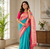 teal color zari weaves contrast pallu and designer chaap border dual tone silk blend saree