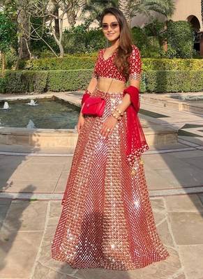Red 9mm Sequin and Zari Embroidered Faux Georgette Indian Wedding Lehenga Choli 5