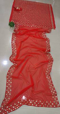 Red 9mm Sequin and Zari Embroidered Faux Georgette Indian Wedding Lehenga Choli 8