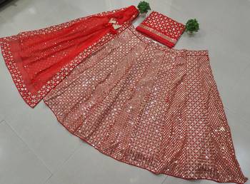 Red 9mm Sequin and Zari Embroidered Faux Georgette Indian Wedding Lehenga Choli 10