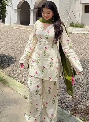 green print cotton full stitched farshi salwar 2