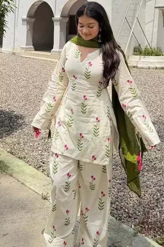green print cotton full stitched farshi salwar