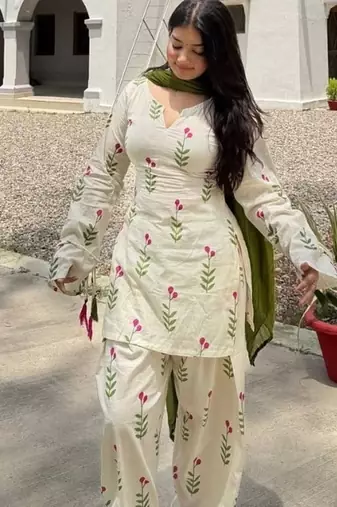 green print cotton full stitched farshi salwar