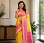 yellow color zari weaves contrast pallu and designer chaap border dual tone silk blend saree