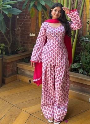 pink print cotton full stitched farshi salwar 1