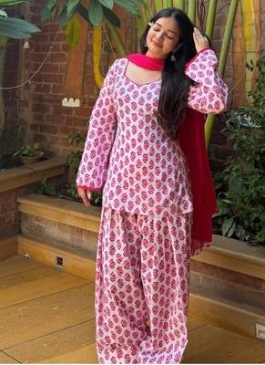 pink print cotton full stitched farshi salwar 2