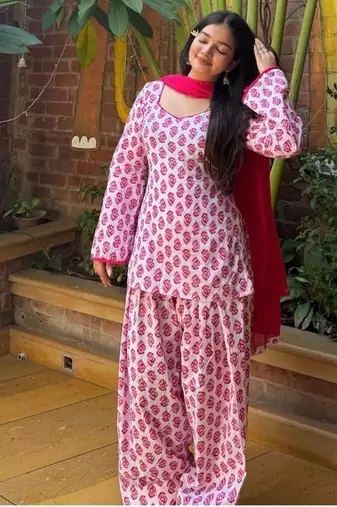 pink print cotton full stitched farshi salwar