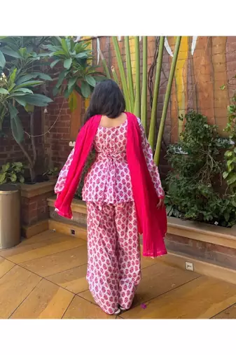 pink print cotton full stitched farshi salwar