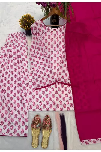 pink print cotton full stitched farshi salwar