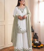 mehendi color embroidery and sequin work cotton kurti palazzo set