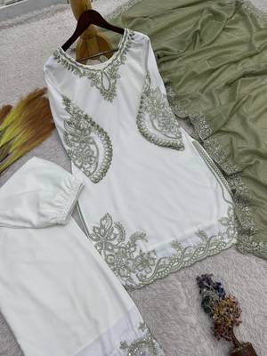 mehendi color embroidery and sequin work cotton kurti palazzo set 2