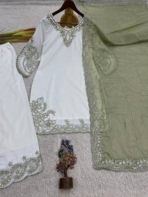 mehendi color embroidery and sequin work cotton kurti palazzo set 3